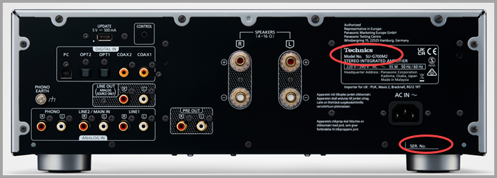 Image shows Model and serial number located on the back on the main unit